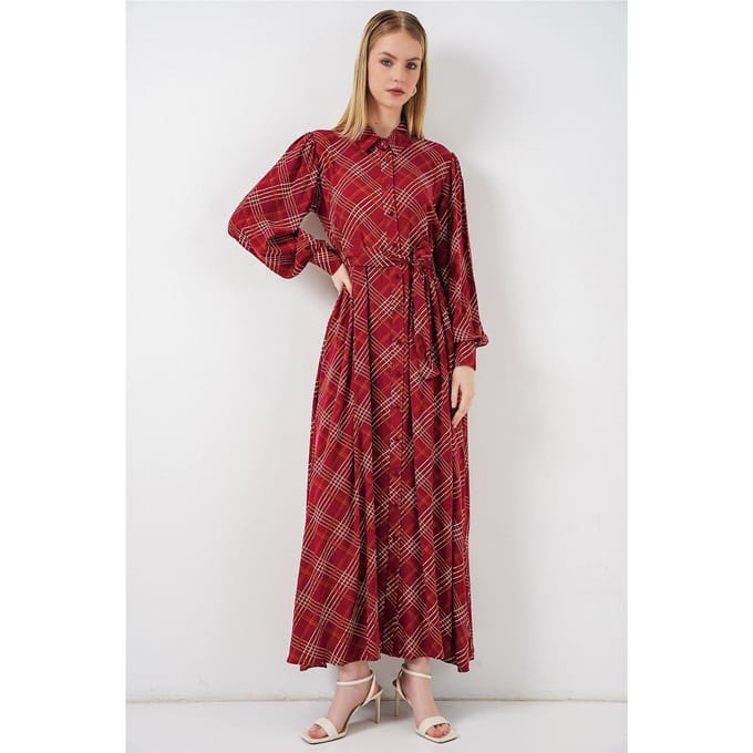 Geklede Midi Shirtjurk met Knoopsluiting