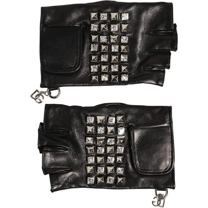 Zwarte Leren Studded Vingerloze Handmitsen voor Mannen