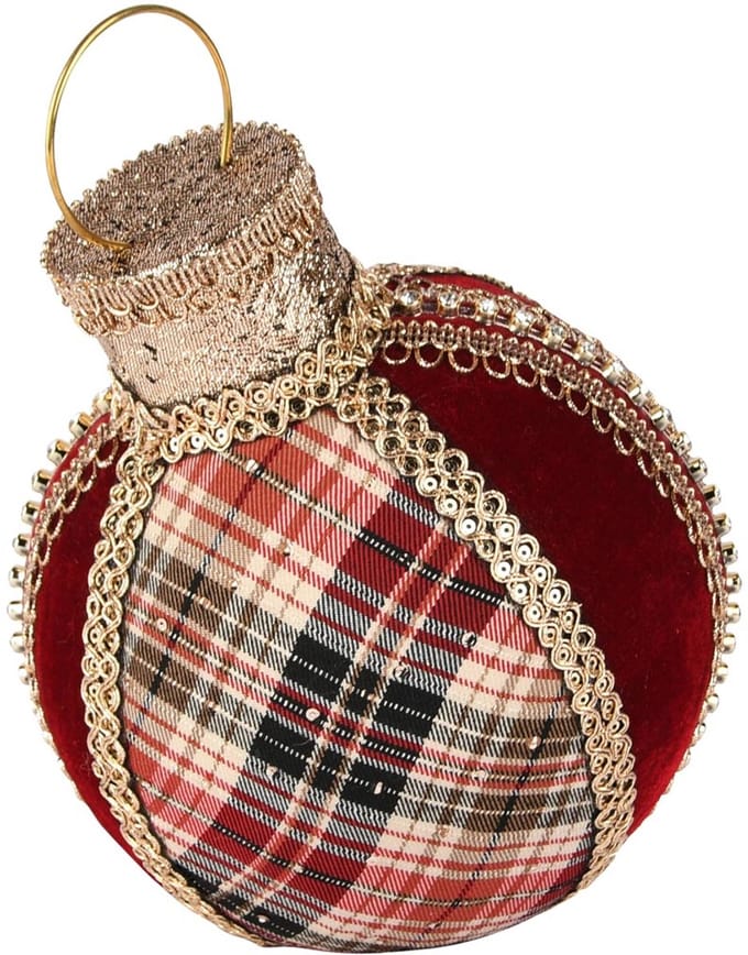 Dekoratief | Deco kerstbal geruit, rood/goud, stof, 18x15x21cm | A255355