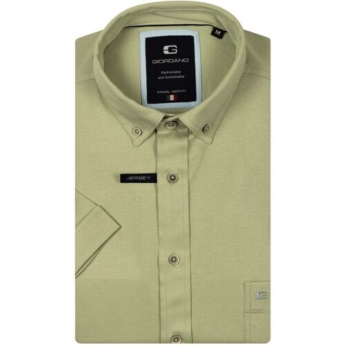 Giordano Overhemd League Soft Liquid Cotton Jersey Short Sleeve Button-Down Pastel Groen / male