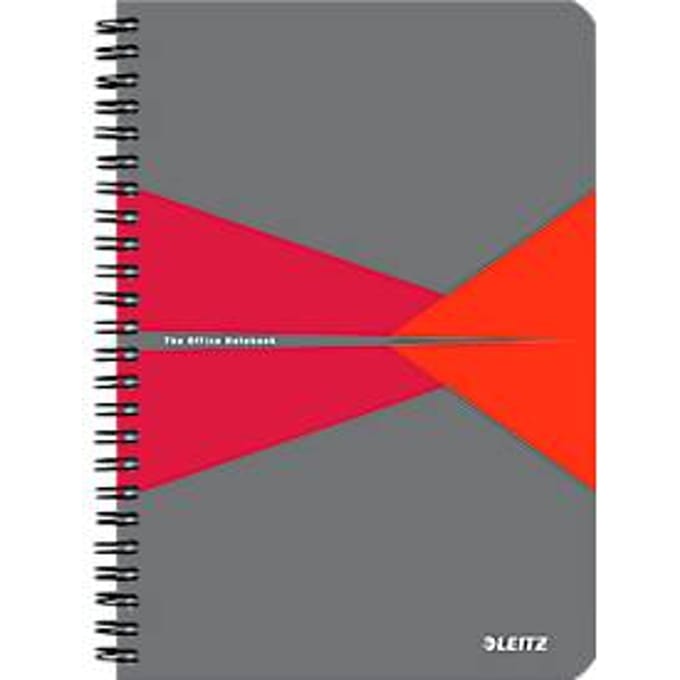 Leitz Office collegeblok, A5-formaat, 90 geruite vellen, 360° openend, spiraalbinding, kartonnen omslag, FSC®-gecertificeerd, rood