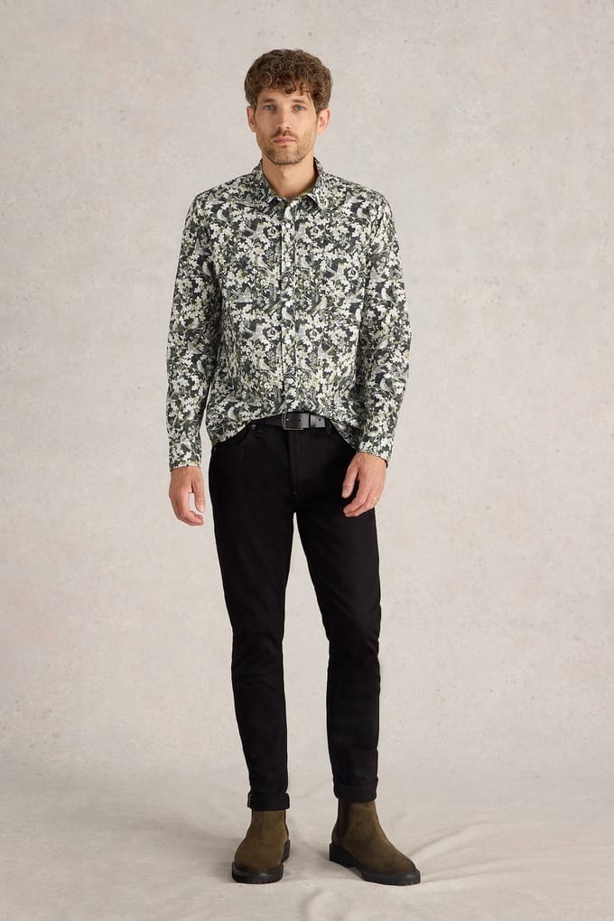 White Stuff Hawthorn Bird Printed Shirt Black Multi Größe: XXL | Casual hemden Outlet | Herren | Schwarz