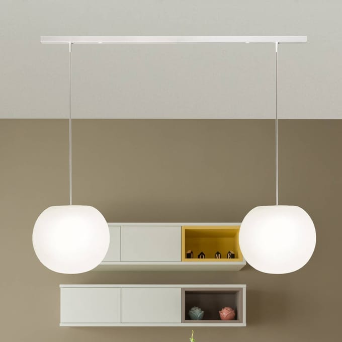 Casablanca hanglamp Acai, wit, lang, 2-lamps, Ø 26 cm, E27