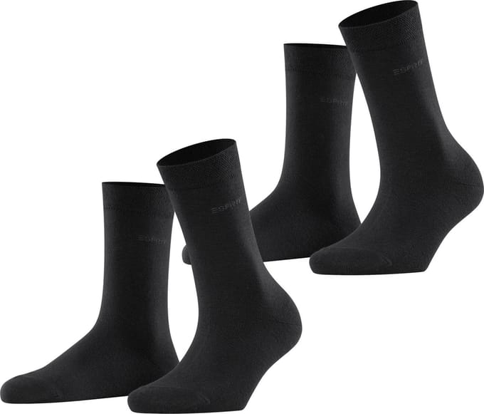 Esprit Basic Easy 2-Pack drukvrije comfort tailleband katoen multipack sokken dames zwart - maat 35-38