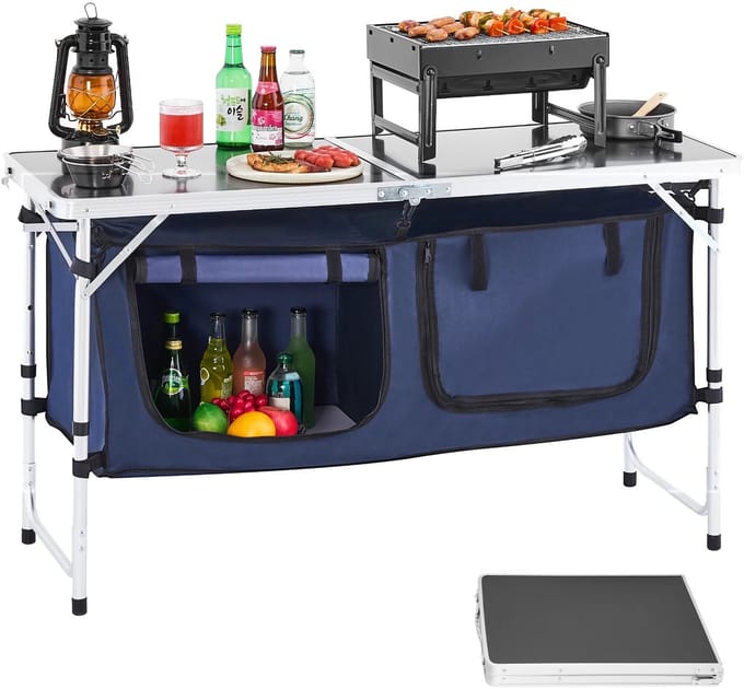 UrbanSelect - Campingtafel - Dubbel werkoppervlak - Ruime opbergvakken