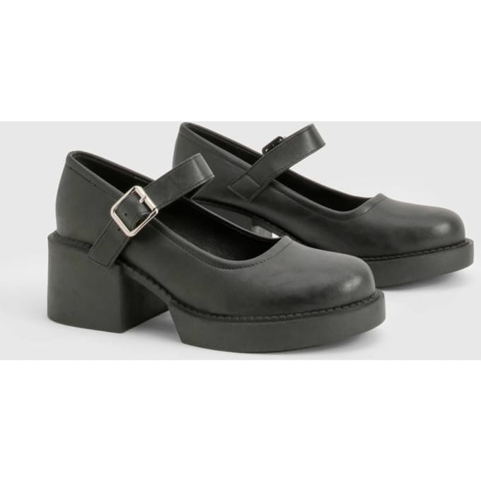 boohoo Dames Chunky Hak Mary Janes | Zwart | Maat: 40