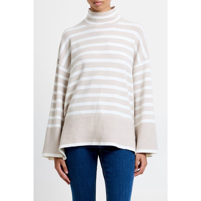 French Connection Babysoft High Nk Sd Split Jmpr Oatmeal Mel/wint Wht Maat: M | Sweaters Outlet | Dames | Beige