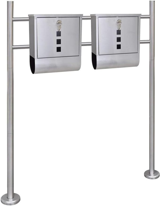 Dubbele brievenbus - Postbus met standaard - Post ontvangen - Met krantenhouders - 31 x 105 x 335 cm