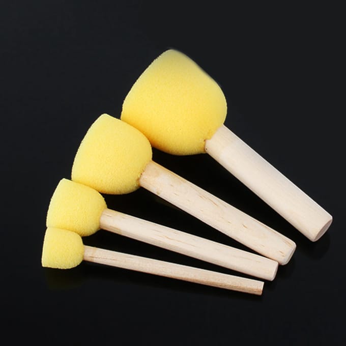 4 Stuks Houten Handvat Sjablonge Spons Schuimpenseel Meubel Knutsel Kunst Schilderhulpmiddel beige