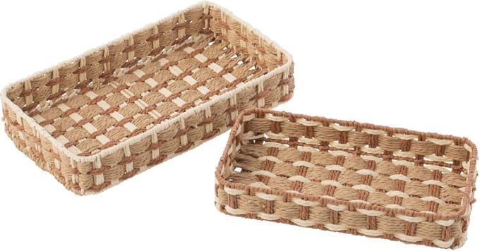 J-Line plateau Rechthoek - papier - naturel/wit - set van 2