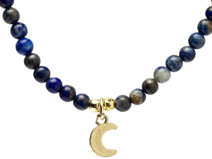 Verstelbare halsketting lapis lazuli met maan hanger – ±37 cm