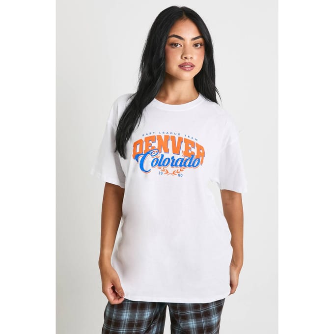 boohoo Dames Denver Colorado Bedrukte T-Shirt | Wit | Maat: Medium