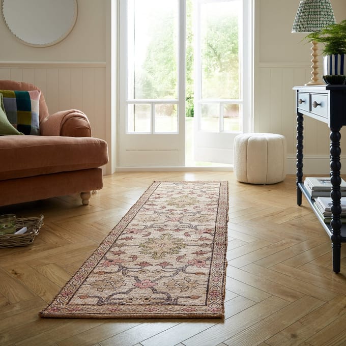 Flycarpets Loper Jute Vloerkleed Celine - Groen / Roze 67x300 cm