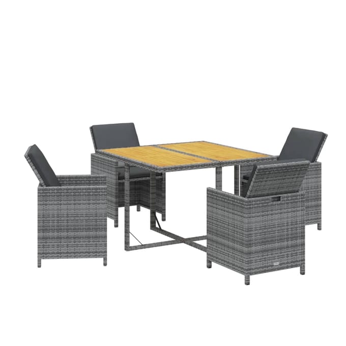 vidaXL - 5-delige - Tuinset - met - kussens - poly - rattan - grijs