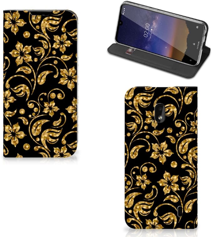 Nokia 2.2 Smart Cover Gouden Bloemen