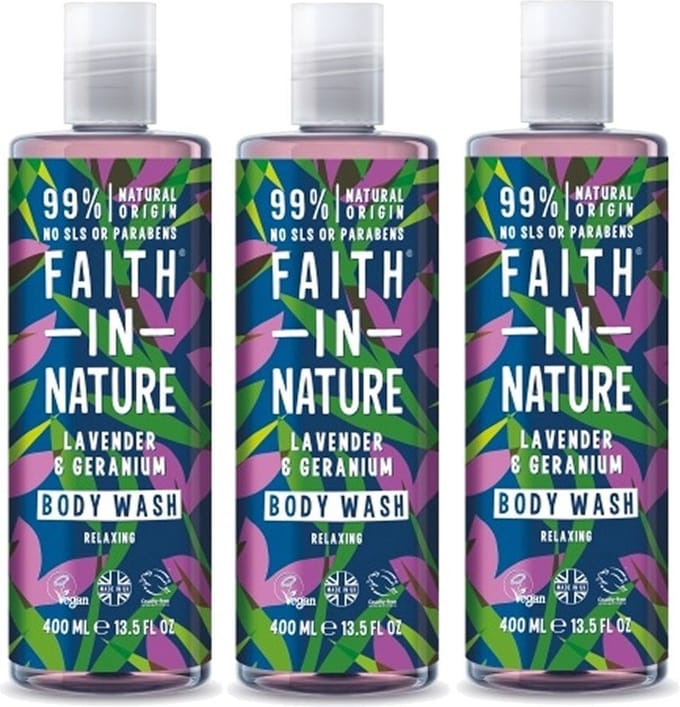 FAITH IN NATURE – Body Wash Lavender & Geranium – 3 pak – Ontspannend - Natuurlijk
