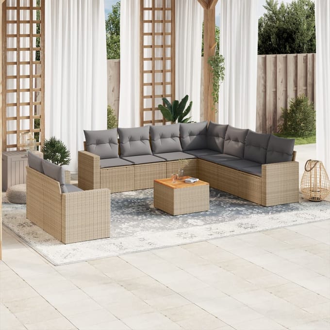 vidaXL - 10-delige - Loungeset - met - kussens - poly - rattan - beige