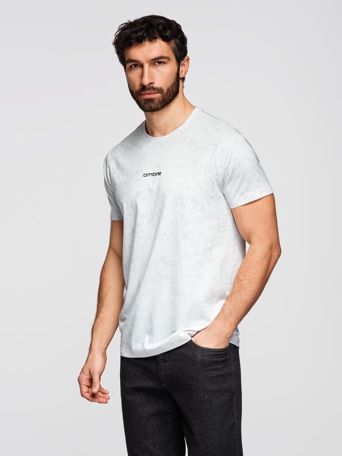 OMBRE T-shirt - Regular Fit - Korte Mouw - Geen Sluiting Gebroken Wit L