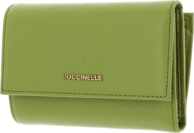 COCCINELLE Leren Portemonnee Metallic Soft Wallet Grainy Leather Guacamole Groene