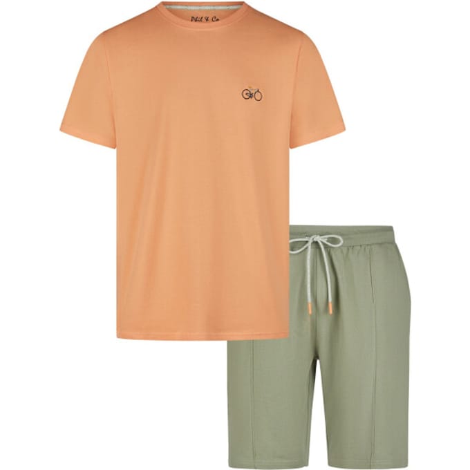Phil & Co Heren Shortama Korte Pyjama Set Oranje Fiets - Maat XL
