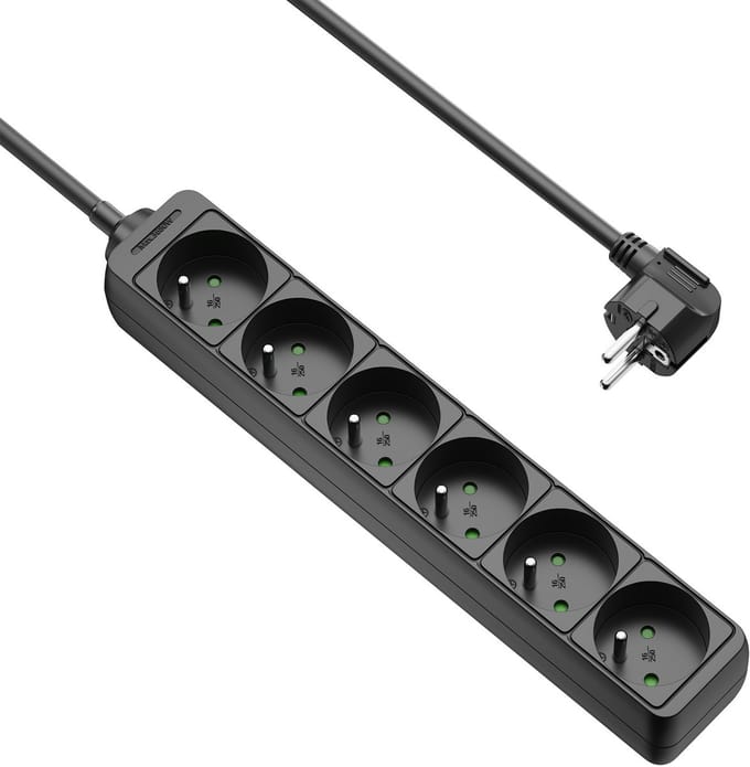 Allteq - Stekkerdoos met penaarde - 6-voudig - 3 meter - Zwart
