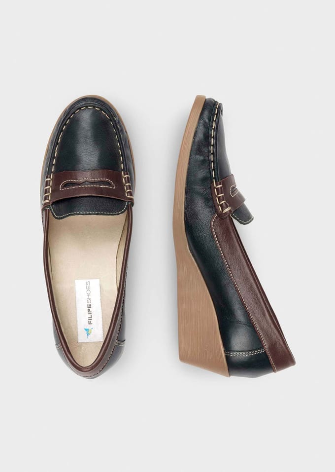 Mocassins van echt leer - marine / bruin - Gr. 39 van Goldner Fashion