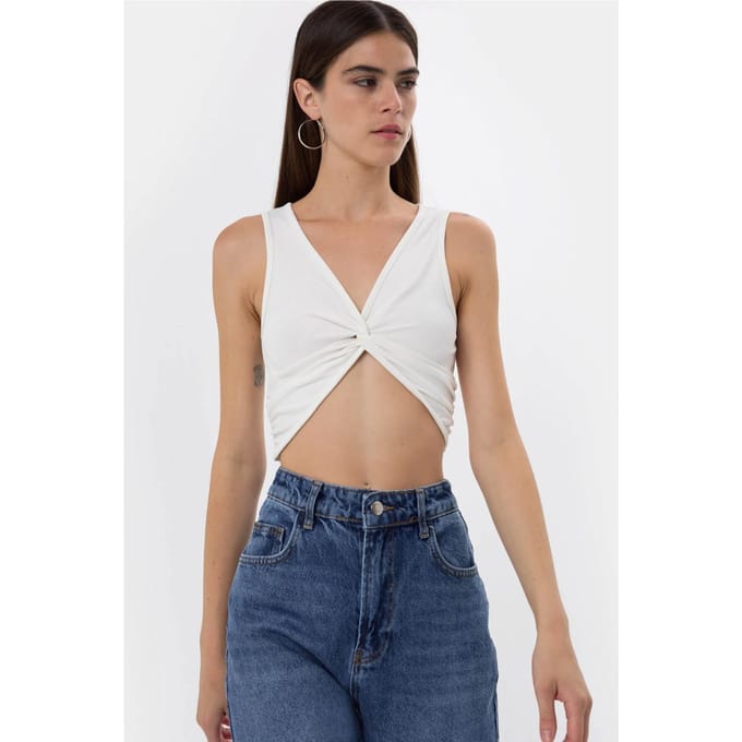 Effen Rib Twist Voorkant Crop Top
