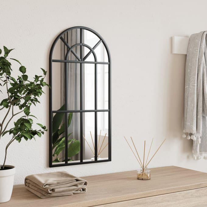 vidaXL wandspiegel 30 x 60 cm - zwart - van ijzer met boogvormig frame
