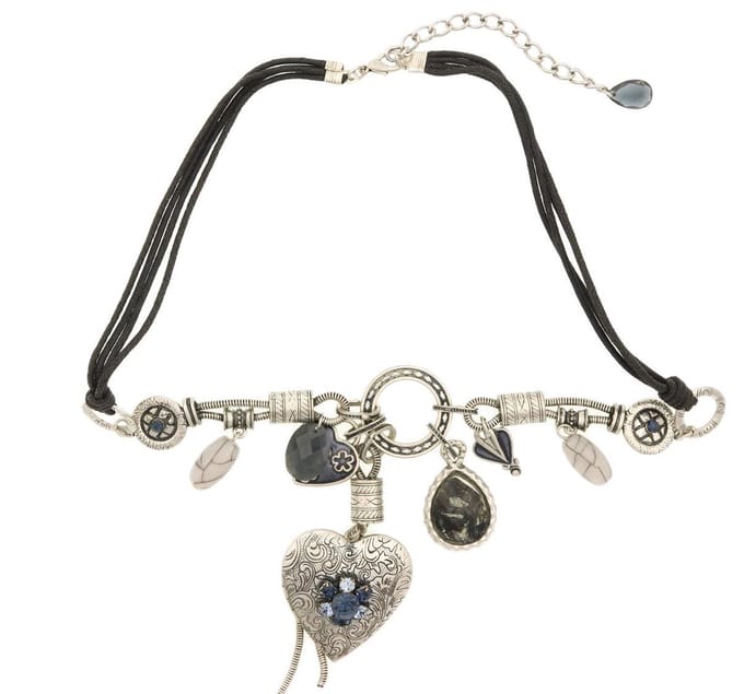 Behave Ketting zwart met hanger hart en steentjes – 40 cm
