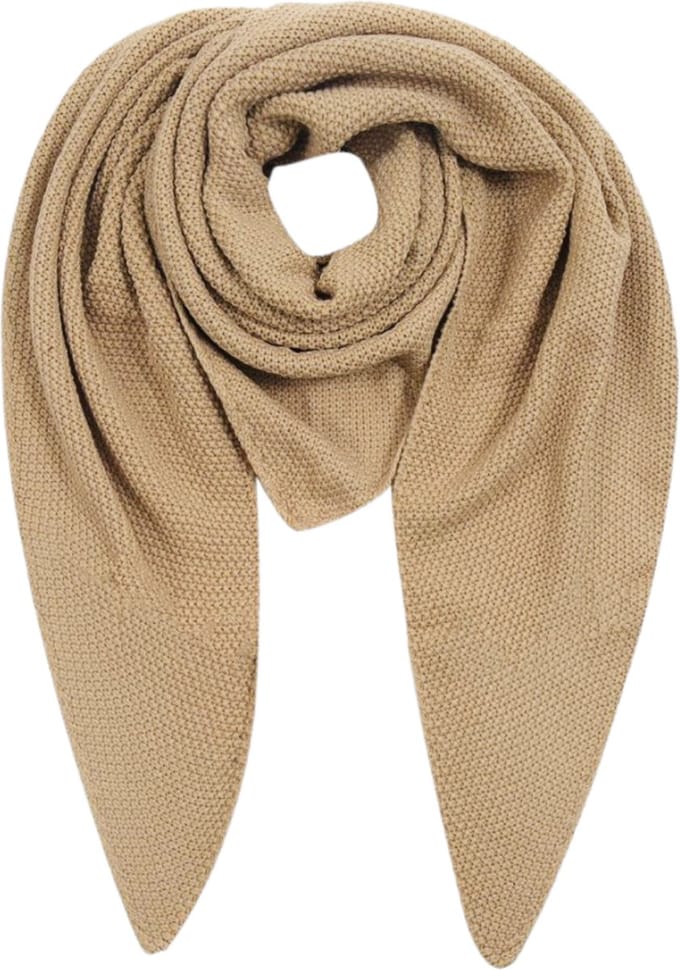 Gebreide Driehoekige Sjaal - Omslagdoek - Camel - 270 x 85 cm (01176#)