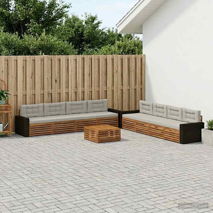 vidaXL - Buiten - bank - set - 9 - st - Naturel - en - lichtgrijs - Polyester