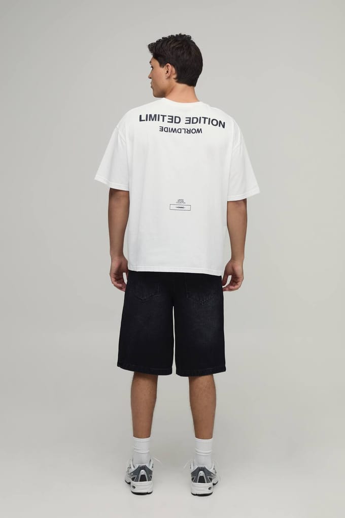 Oversized T-shirt Met Verhoogde Limited Tekst | White | Size Small