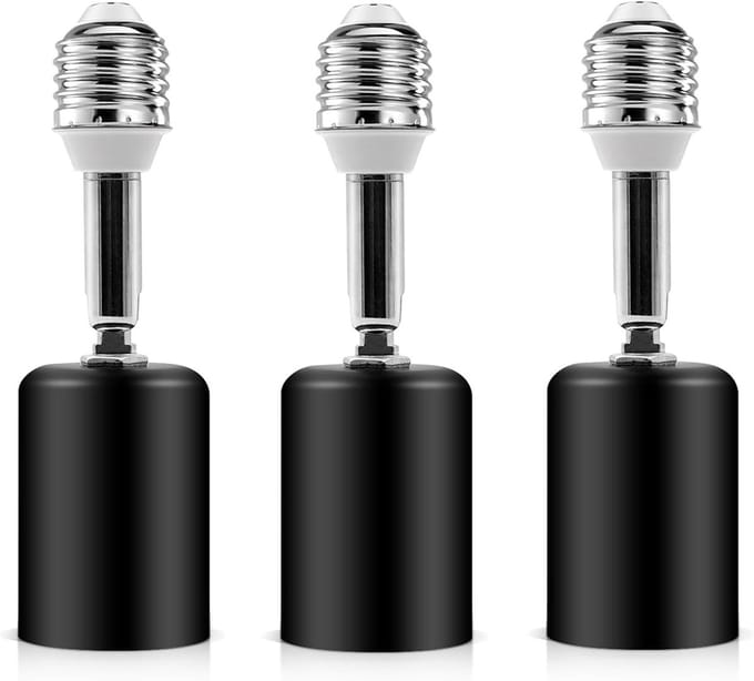 Bendbare E26 E27 metalen lichtsocket adapter voor lampen - 180° verlengstuk voor schroefbasis, set van 3 (zwart)