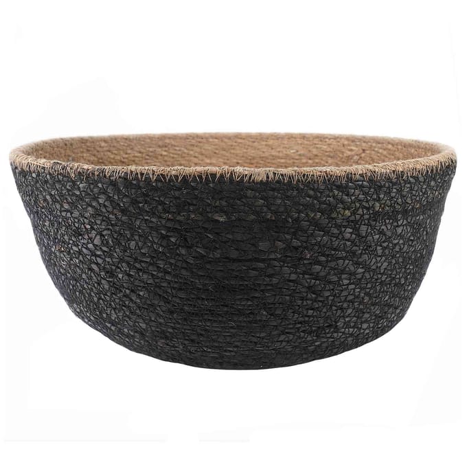 Panier à Plantes en Herbe de Mer avec Poignées Noir Ø 45 x 36 cm 100% Herbe de Mer