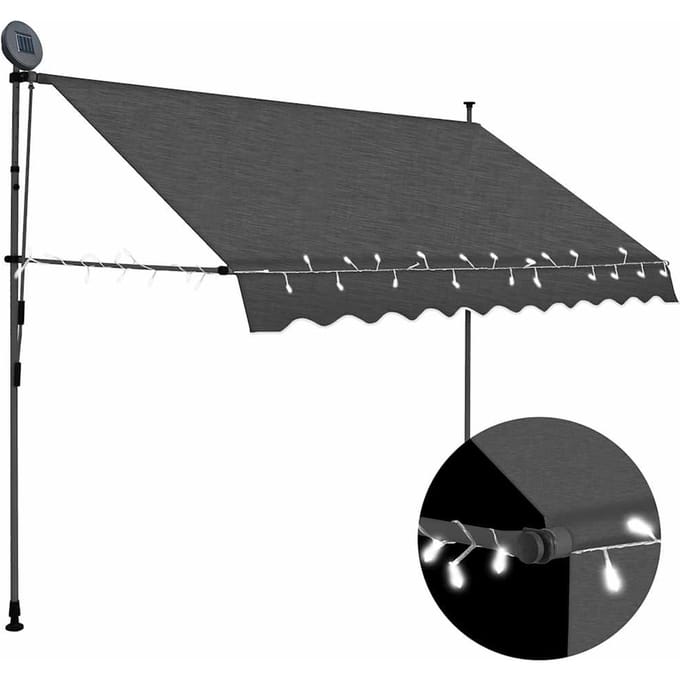 vidaXL - Luifel - handmatig - uitschuifbaar - met - LED - 300 - cm - antracietkleurig