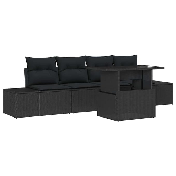 vidaXL - Bankstel - 5 - st - Zwart - poly - rattan
