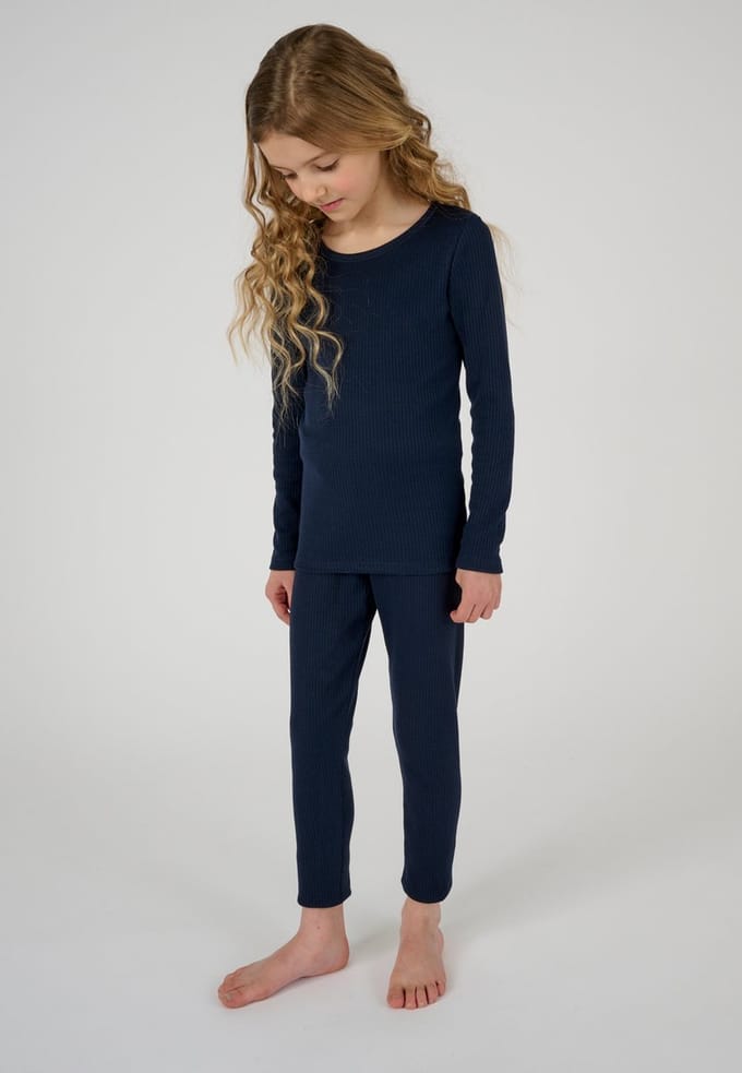 Damart - Lang ondergoed Thermolactyl, fleece ribboorden - Kinderen - Blauw - 6 JAAR