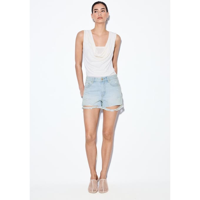 Stradivarius D75 Denim short met scheuren  LICHTBLAUWE DENIM WASSING 32