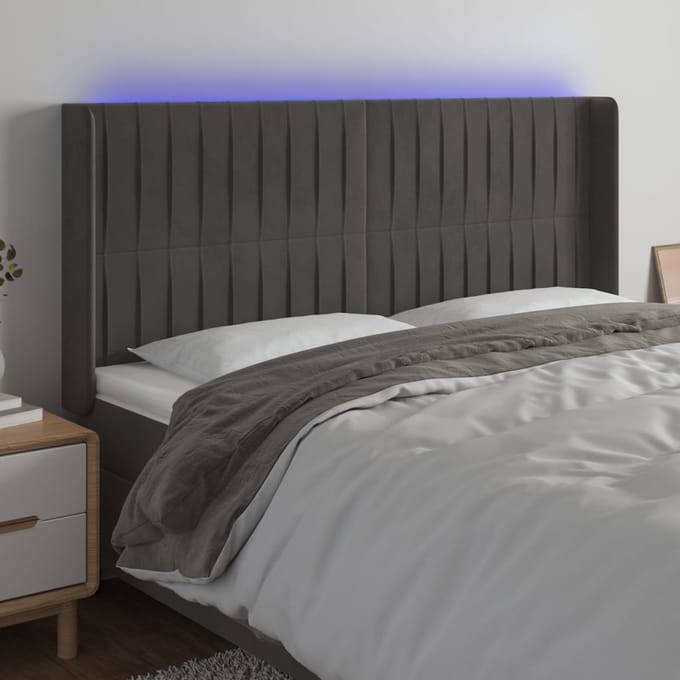 vidaXL - Hoofdbord - LED - 183x16x118/128 - cm - fluweel - donkergrijs