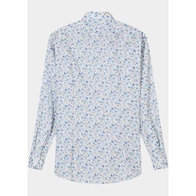 OLYMP Luxor modern fit overhemd - dobby - wit met blauw en roze bloemetjes dessin - Strijkvrij - Boordmaat: 43