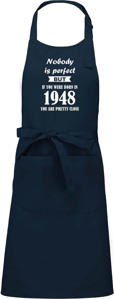 Mijncadeautje - Luxe schort - Nobody is perfect - 1948 - navy blue
