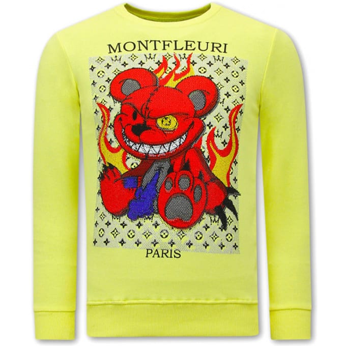 Heren Sweater met Print - Monster Teddy Bear - 3631 - Geel