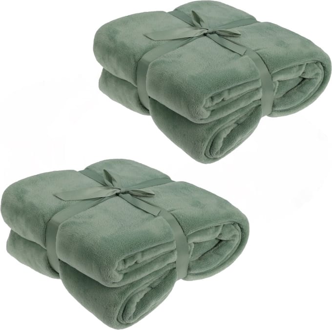 Fleece dekens/plaids - 2x - groen - 180 x 230 cm