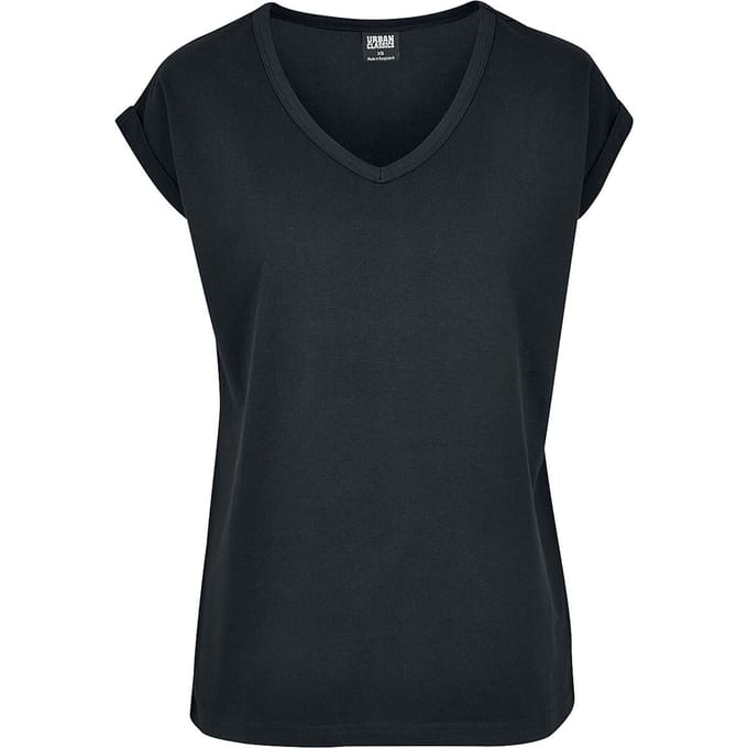 Urban Classics Round V-Neck Extended Shoulder Tee Dames T-shirt - zwart - M