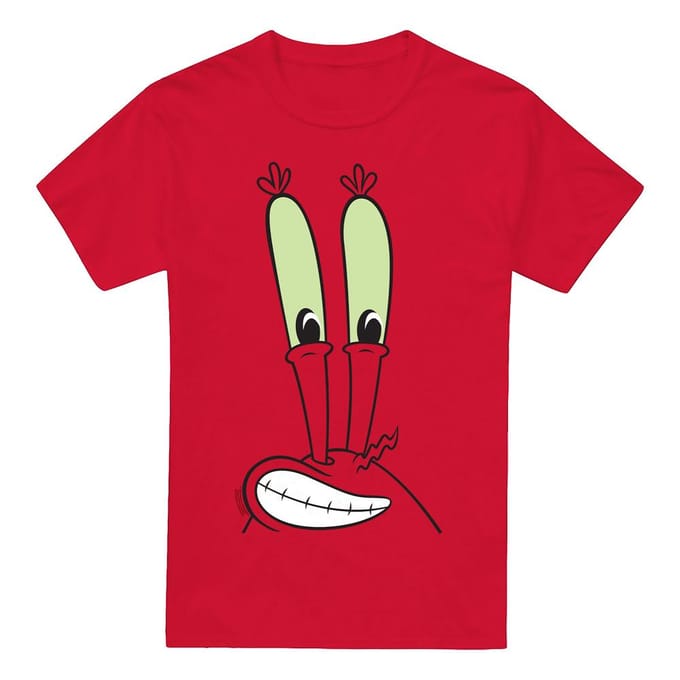 SpongeBob SquarePants Heren Glimlach Meneer Krabs Gezicht T-shirt S rood