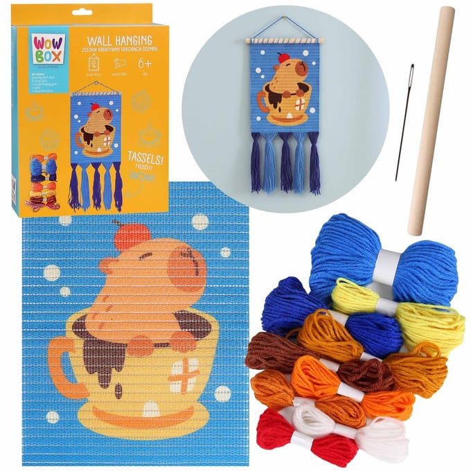 WOW BOX - Macramé CAPYBARA in een kopje, creatieve borduurset, DIY-wanddecoratie 6+
