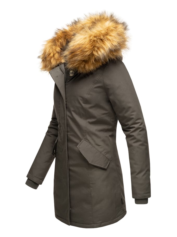Marikoo dames winterparka met afneembare imitatiebontkraag & capuchon