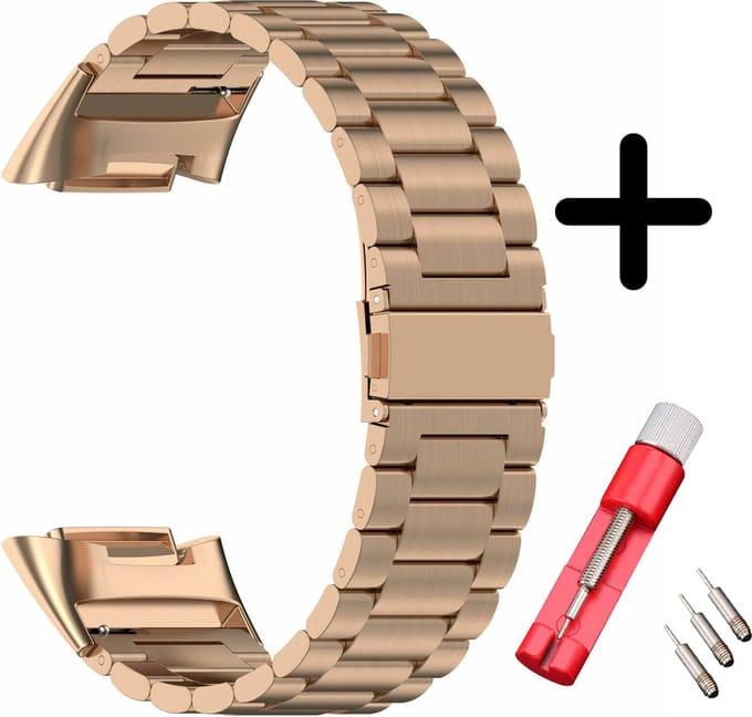 Geschikt voor Fitbit Charge 5 / Fitbit Charge 6 bandje staal rosé goud + toolkit