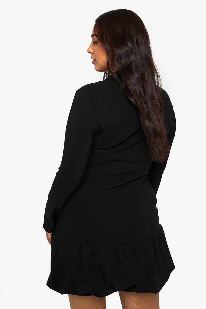 boohoo Dames Plus Boxy Puff Hem Blazer Jurk | Black | Maat: 16