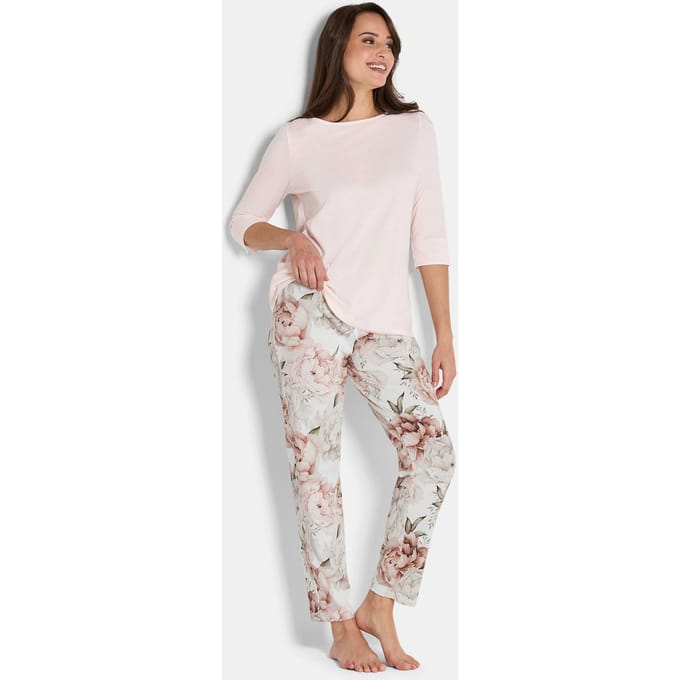 Pyjama van katoen-modal - rosé / gebroken wit / grijs - Gr. 44 van Goldner Fashion